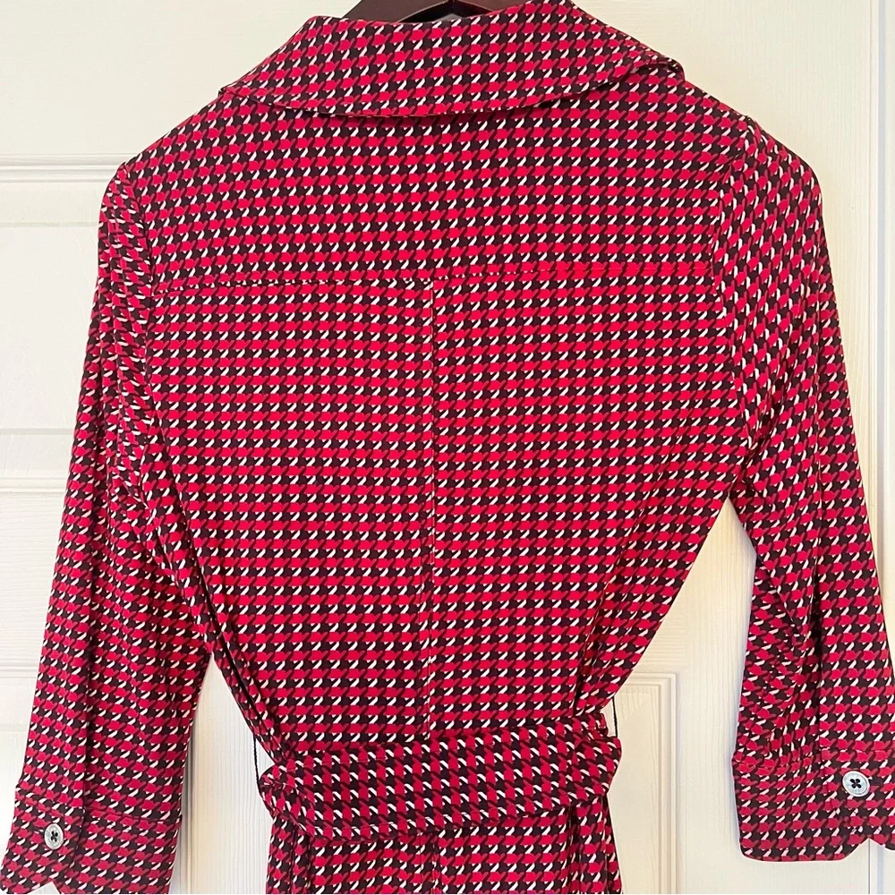 Tommy Hilfiger-Houndstooth Jersey Shirtdress With Belt-Sleeves-Size 4 Petite - Picture 6 of 11